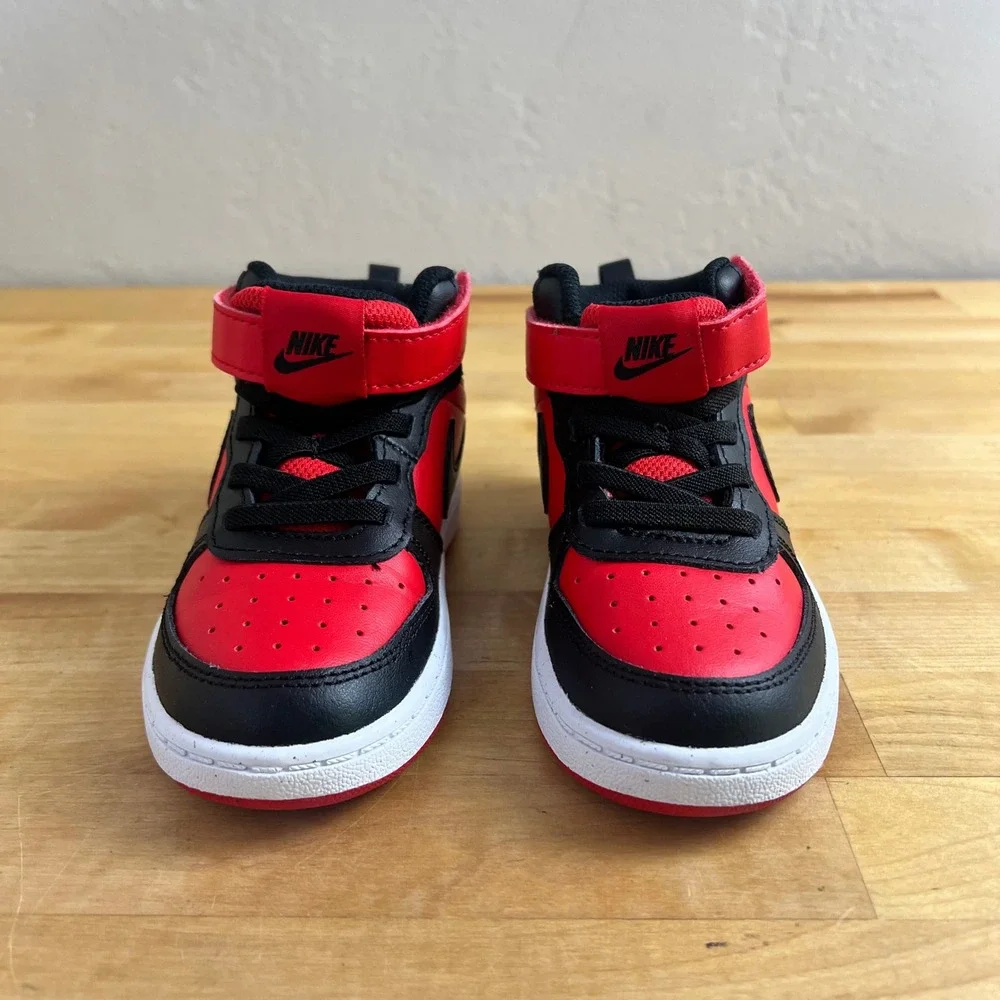 Nike Shoes Court Borough Mid 2 Toddler Size 9C Red Black Sneakers CD7784-602